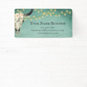 Boho Floral Koe Skull, Licht Turquoise Business Spandoek (Insitu)