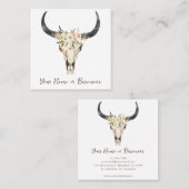 Boho Floral Koe Skull on White Vierkante Visitekaartje (Voorkant / Achterkant)