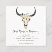 Boho Floral Koe Skull on White Vierkante Visitekaartje (Achterkant)