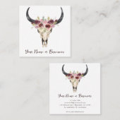 Boho Floral Koe Skull on White Vierkante Visitekaartje (Voorkant / Achterkant)
