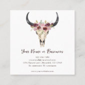 Boho Floral Koe Skull on White Vierkante Visitekaartje (Achterkant)