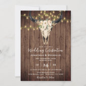 Boho Floral Koe Skull on Wood All in One Weddensch Kaart (Voorkant)