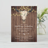 Boho Floral Koe Skull on Wood All in One Weddensch Kaart (Staand voorkant)