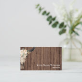 Boho Floral Koe Skull op Barnwood Background Visitekaartje (Staand voorkant)