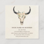 Boho Floral Koe Skull op Natural Cream Background Vierkante Visitekaartje (Achterkant)
