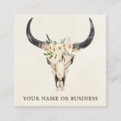 Boho Floral Koe Skull op Natural Cream Background Vierkante Visitekaartje (Voorkant)