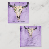Boho Floral Koe Skull op Paarse achtergrond Vierkante Visitekaartje (Voorkant / Achterkant)