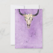 Boho Floral Koe Skull op Paarse bruiloft RSVP Kaartje (Achterkant)