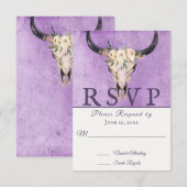 Boho Floral Koe Skull op Paarse bruiloft RSVP Kaartje (Voorkant / Achterkant)