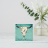 Boho Floral Koe Skull op Turquoise Vierkante Visitekaartje (Staand voorkant)