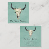 Boho Floral Koe Skull op Turquoise Vierkante Visitekaartje (Voorkant / Achterkant)