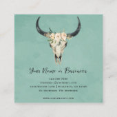 Boho Floral Koe Skull op Turquoise Vierkante Visitekaartje (Achterkant)