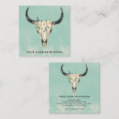 Boho Floral Koe Skull op Turquoise Vierkante Visitekaartje (Voorkant / Achterkant)