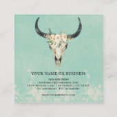 Boho Floral Koe Skull op Turquoise Vierkante Visitekaartje (Achterkant)
