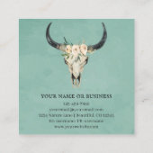 Boho Floral Koe Skull op Turquoise Vierkante Visitekaartje (Achterkant)