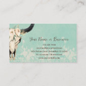 Boho Floral Koe Skull op Turquoise Visitekaartje (Achterkant)