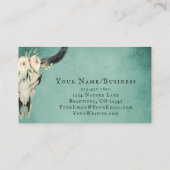 Boho Floral Koe Skull op Turquoise Visitekaartje (Achterkant)