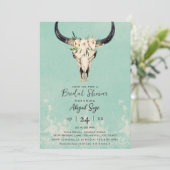 Boho Floral Koe Skull op Turquoise Vrijgezellenfee Kaart (Staand voorkant)