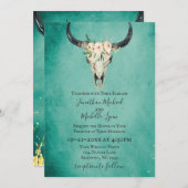 Boho Floral Koe Skull op Turquoise Wedding Kaart (Voorkant / Achterkant)