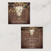 Boho Floral Koe Skull, String Lights op Barnwood Vierkante Visitekaartje (Voorkant / Achterkant)