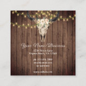 Boho Floral Koe Skull, String Lights op Barnwood Vierkante Visitekaartje (Achterkant)