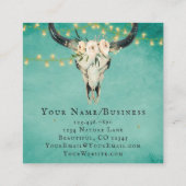 Boho Floral Koe Skull, String Lights op Turquoise Vierkante Visitekaartje (Achterkant)