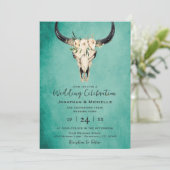 Boho Floral Koe Skull Turquoise All in One Wedding Kaart (Staand voorkant)