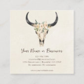Boho Floral Koe Skull Turquoise en Cream Vierkante Visitekaartje (Achterkant)