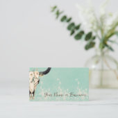 Boho Floral Koe Skull Turquoise en Cream Visitekaartje (Staand voorkant)