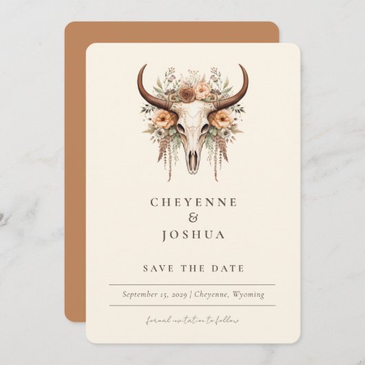 Boho Floral Koe Skull Westerne QRcode Bewaar de da Kaart (Voorkant / Achterkant)