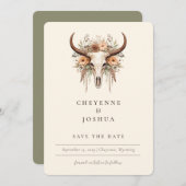 Boho Floral Koe Skull Westerne QRcode Bewaar de da Kaart (Voorkant / Achterkant)