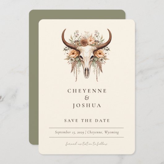 Boho Floral Koe Skull Westerne QRcode Bewaar de da Kaart (Voorkant / Achterkant)