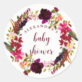 Boho Floral krans | BABY SHOWER Ronde Sticker