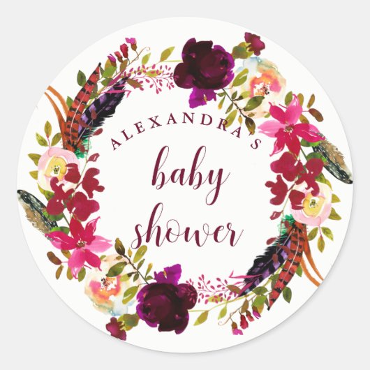 Boho Floral krans | BABY SHOWER Ronde Sticker (Voorkant)