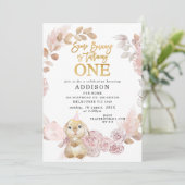 Boho Floral krans Een konijntje 1e verjaardag Kaart (Staand voorkant)