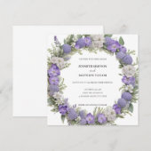 Boho Floral krans in Paarse & witte retro bruiloft Kaart (Voorkant / Achterkant)