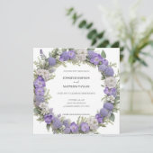 Boho Floral krans in Paarse & witte retro bruiloft Kaart (Staand voorkant)