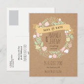 Boho Floral Krans Pastel Rustiek Save the Date Aankondigingskaart (Voorkant / Achterkant)