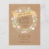 Boho Floral Krans Pastel Rustiek Save the Date Aankondigingskaart (Voorkant)