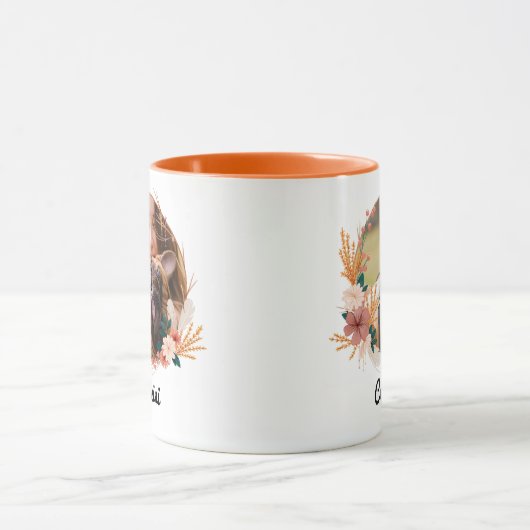 Boho Floral krans script naam hond foto Mok (Midden)