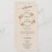 Boho Floral Krans Script Wedding Flat Programma Programmakaart (Voorkant / Achterkant)