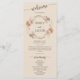 Boho Floral Krans Script Wedding Flat Programma Programmakaart