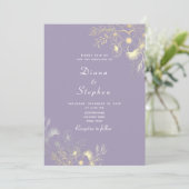 Boho Floral Lavender Wedding Invitation Kaart (Staand voorkant)