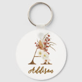 Boho Floral letter A Monogram Huwelijksgunst Sleutelhanger (Voorkant)