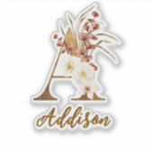 Boho Floral letter A Monogram Huwelijksgunst Sticker (Voorkant)