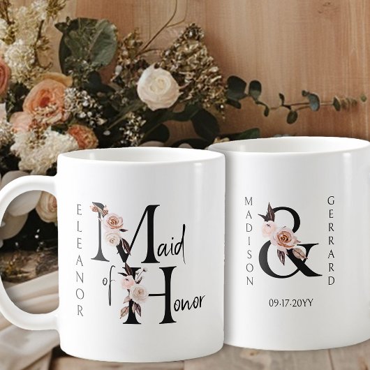 Boho Floral Letter Maid of Honor Koffiemok