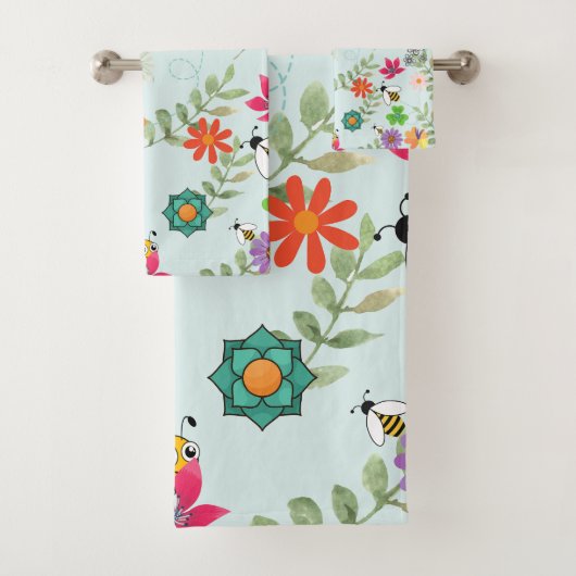 Boho Floral Light Green Background Pattern Bad Handdoek (Insitu)