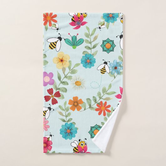 Boho Floral Light Green Background Pattern Bad Handdoek (Handdoek)