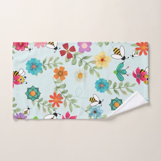 Boho Floral Light Green Background Pattern Bad Handdoek (Handdoek)