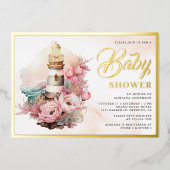 Boho Floral Lighthouse Nautical Baby shower Gold Folie Uitnodiging (Voorkant)